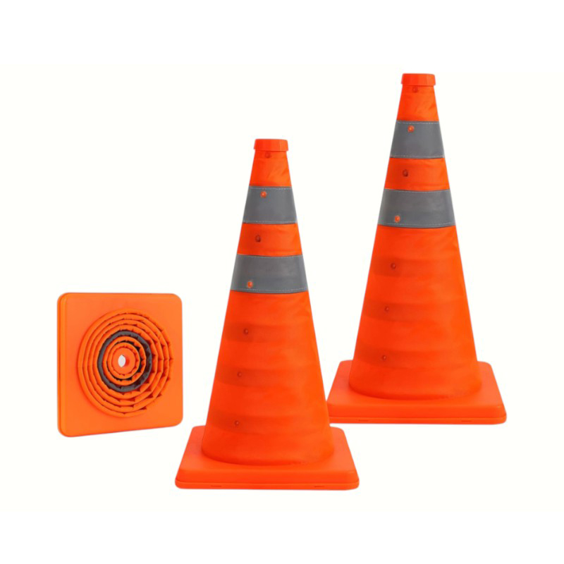 Cone de tráfego dobrável multifuncional portátil reflexivo de alta intensidade com luz de advertência LED plug-in montada na parte superior para operações móveis e de emergência