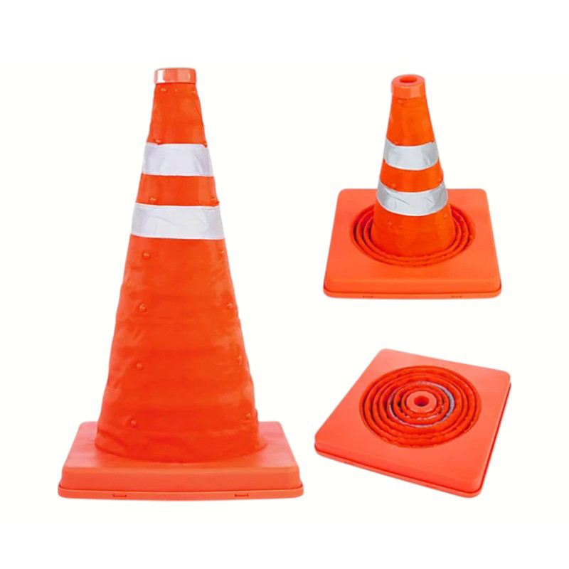 Cone de tráfego dobrável multifuncional portátil reflexivo de alta intensidade com luz de advertência LED plug-in montada na parte superior para operações móveis e de emergência