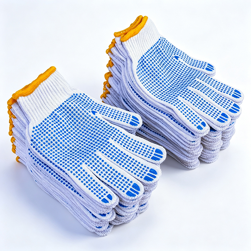 Luvas de trabalho com fio de algodão pontilhado de plástico