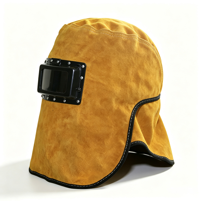 Capa de soldagem com escurecimento automático flip-up de couro amarelo