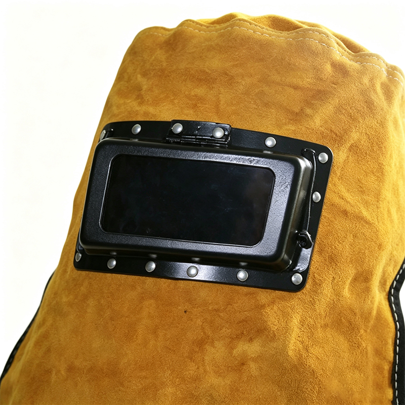 Capa de soldagem com escurecimento automático flip-up de couro amarelo
