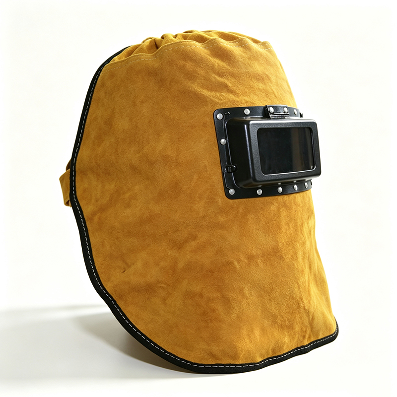 Capa de soldagem com escurecimento automático flip-up de couro amarelo