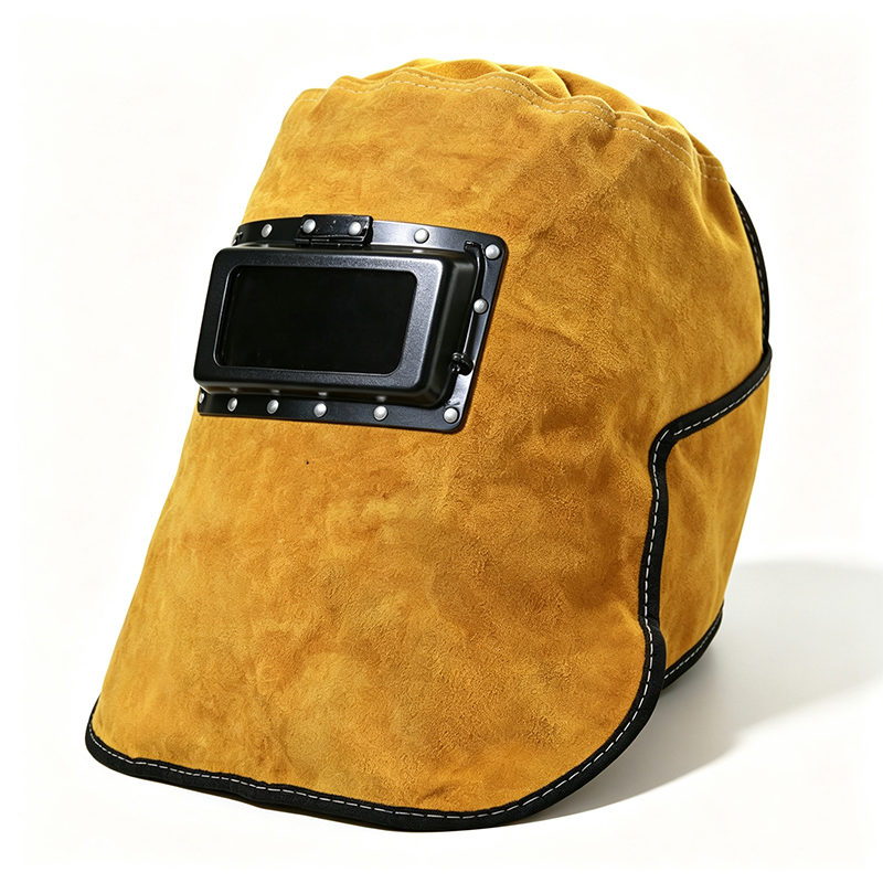 Capa de soldagem com escurecimento automático flip-up de couro amarelo