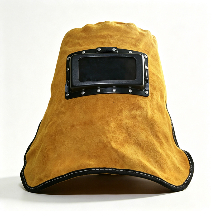 Capa de soldagem com escurecimento automático flip-up de couro amarelo