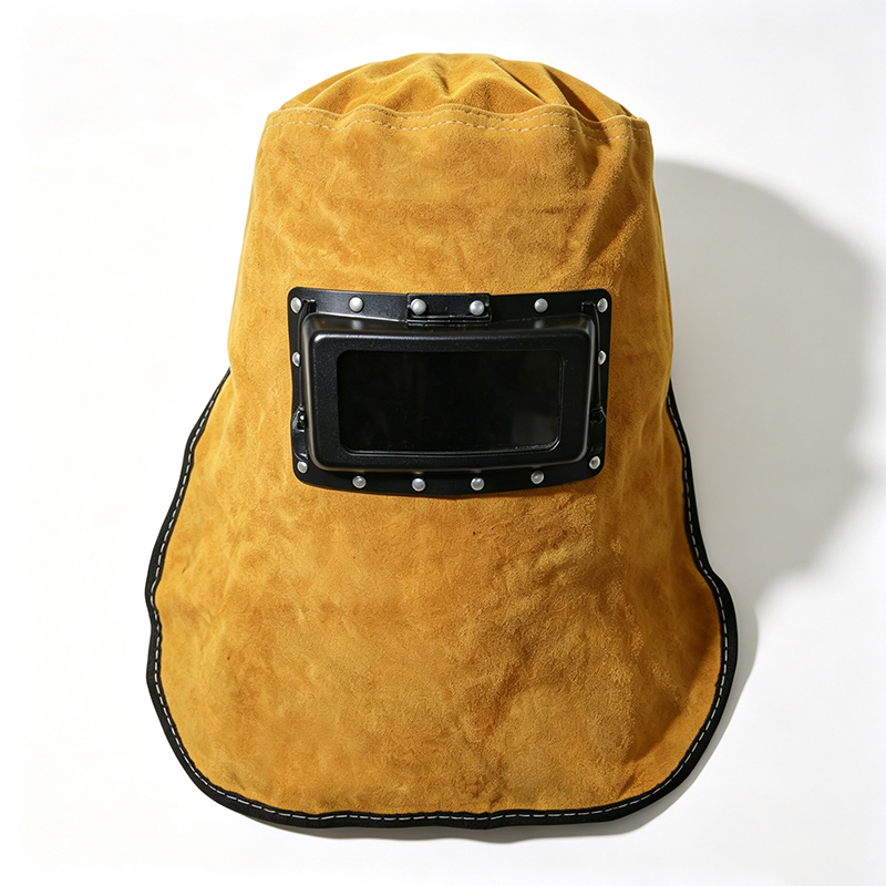 Capa de soldagem com escurecimento automático flip-up de couro amarelo